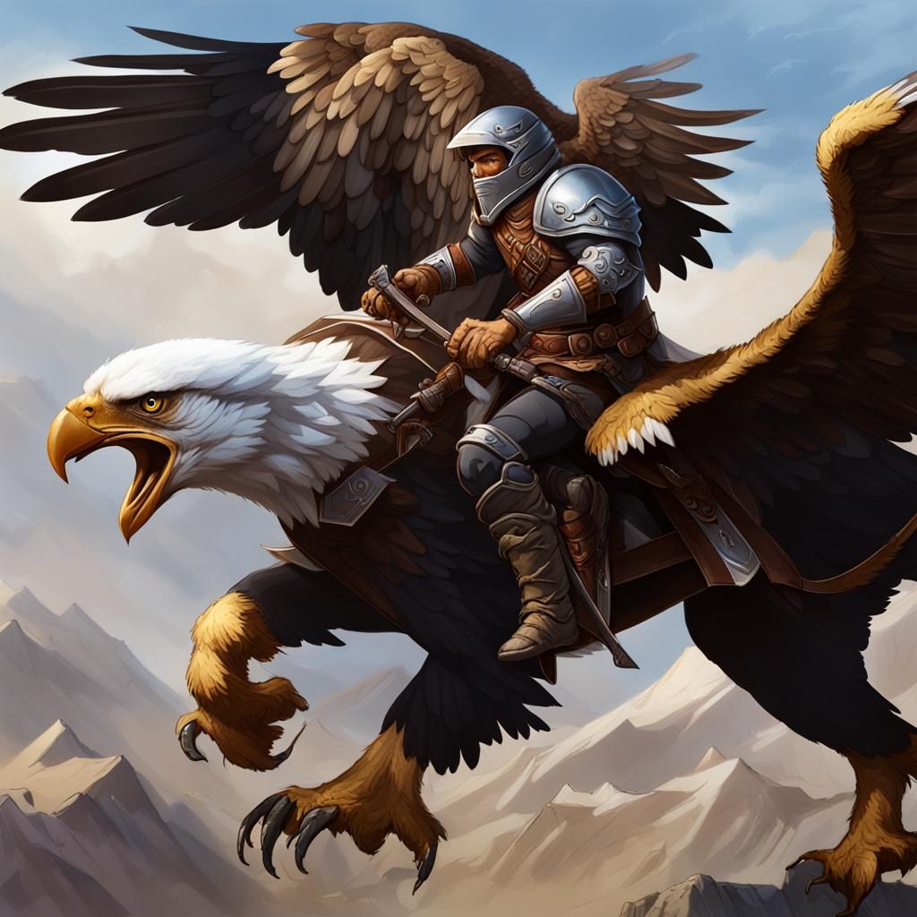 Majestic Griffin Rider DND Character in Flight