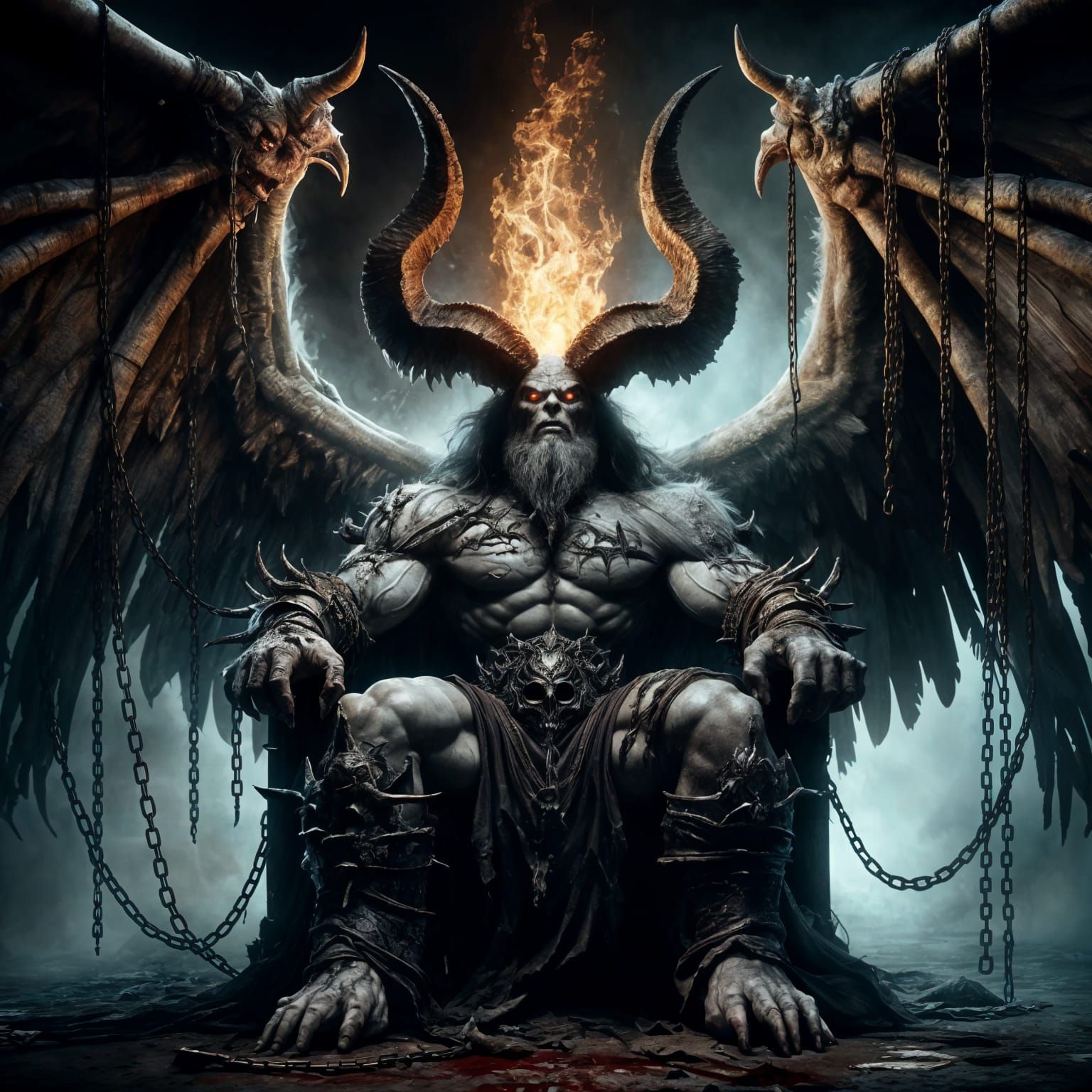 Fearsome Demon King on Dark Throne