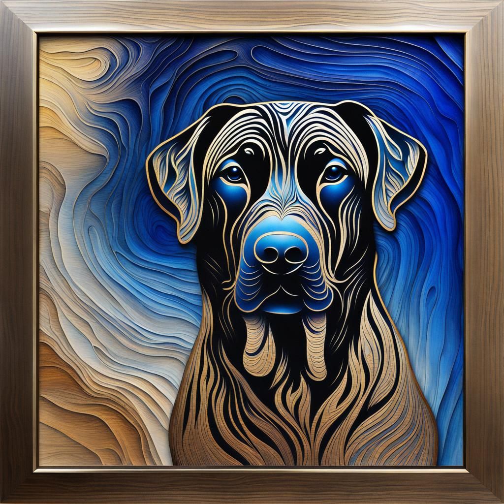 Delicate Line Art Dog in Royal Blue and Gold