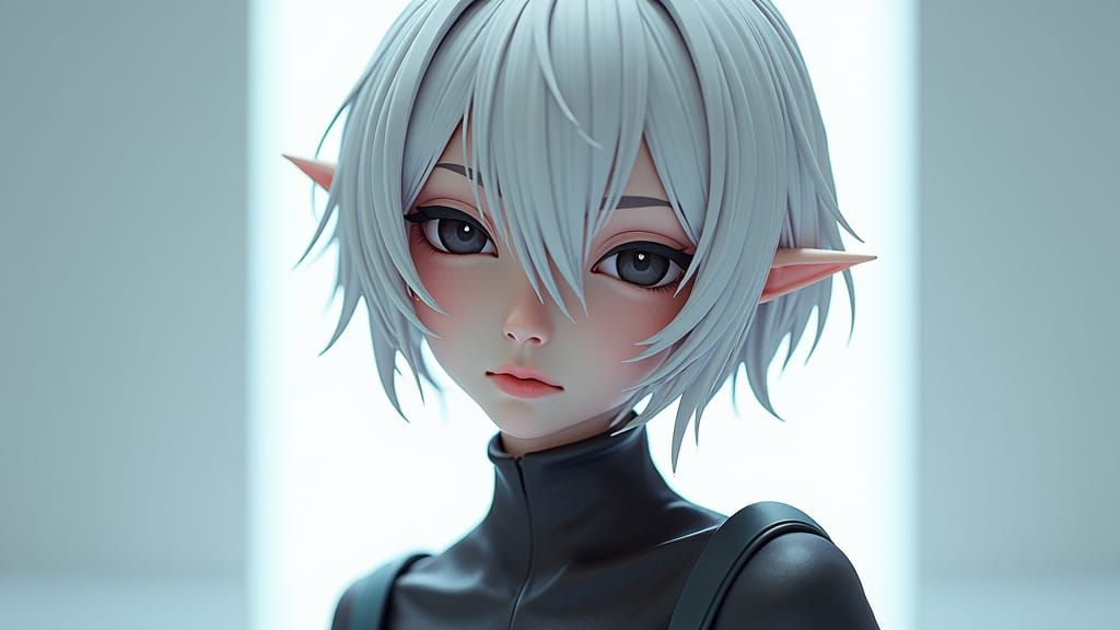 Androgynous Anime Figure in Futuristic 3D Art