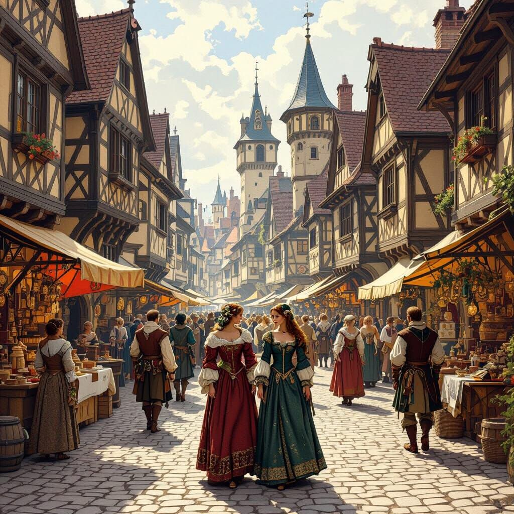 Renaissance Fair in Medieval Town, Art Nouveau Style