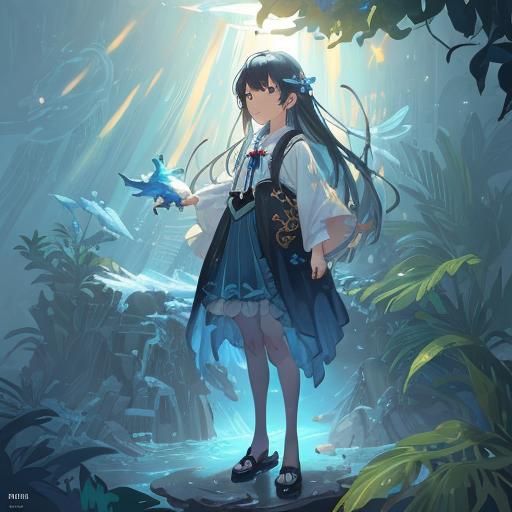 Winged Girl in Tree Loft with Floating Water