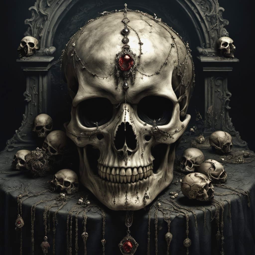 Skull luxury surrealism, macabre, horror art, dripping, deca...