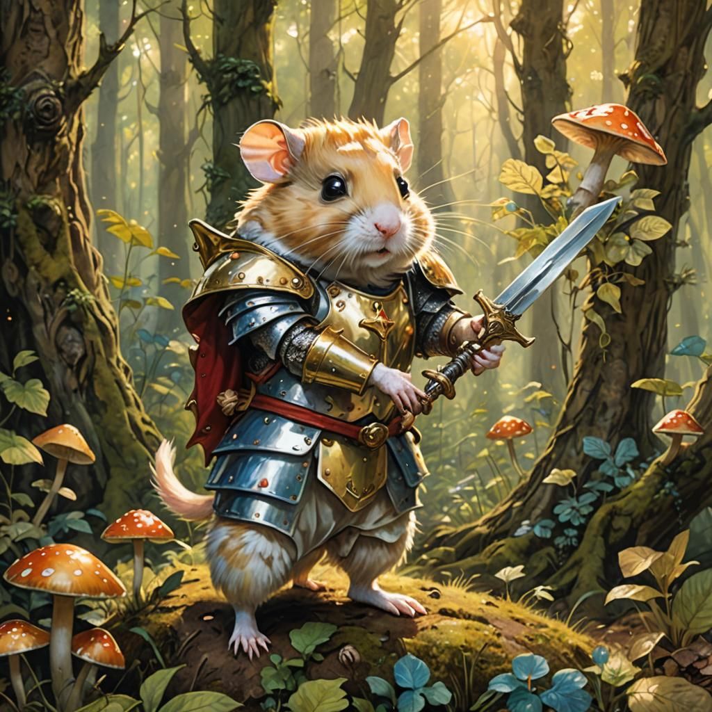 Armored Hamster in Enchanted Forest Concept Art