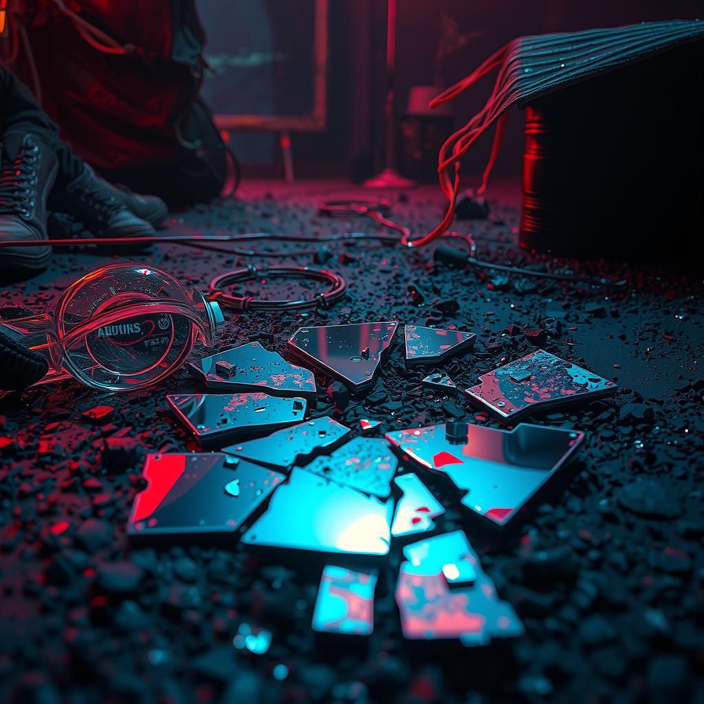 Fractured Mirror Reflecting Eerie Shadows in Pop-Surrealist ...