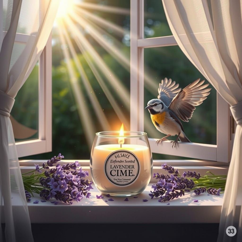 Majestic Lavender Candle Bathed in Sunlight
