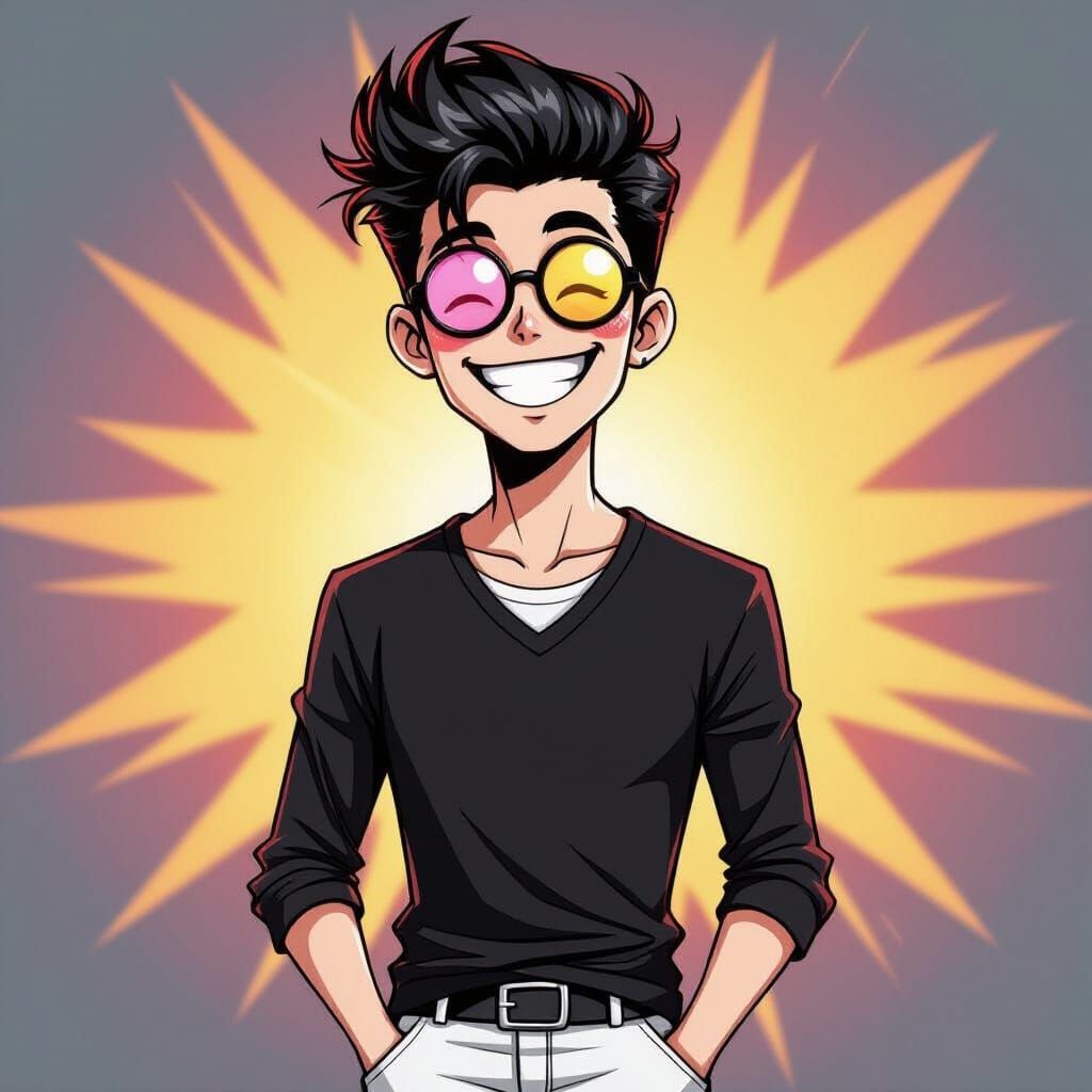 Anime Character with Mismatched Glasses in Dynamic Style