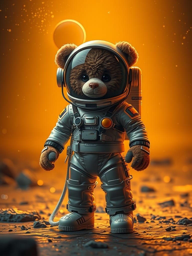 Teddy Bear Astronaut on Alien Planet in HDR