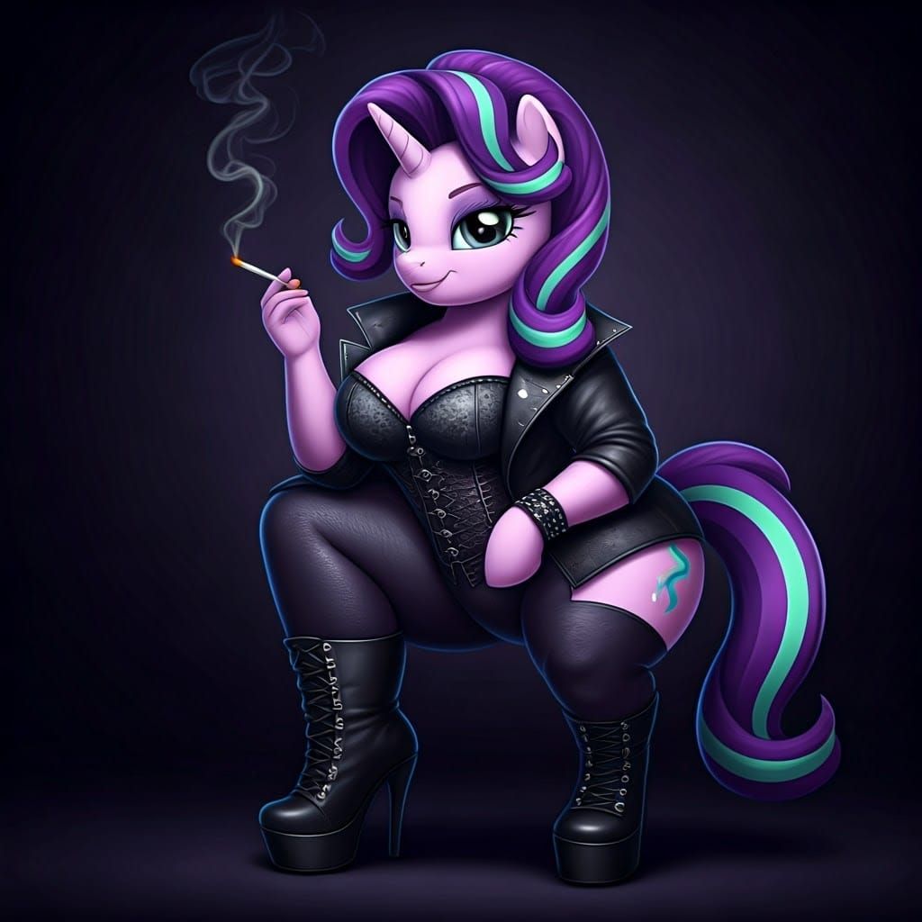Plus-Sized Starlight Glimmer Smoking in Hyperrealistic Style