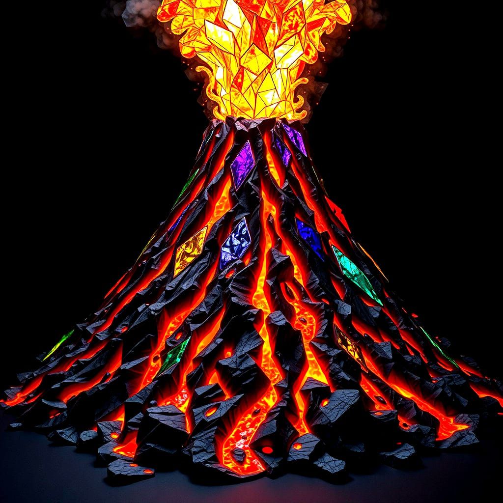 Stained Glass Volcano Eruption in Hyperreal 3D