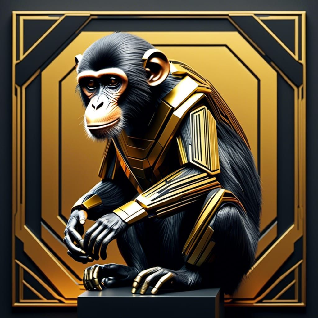Monkey in Hard Edge Style with Geometric Shapes