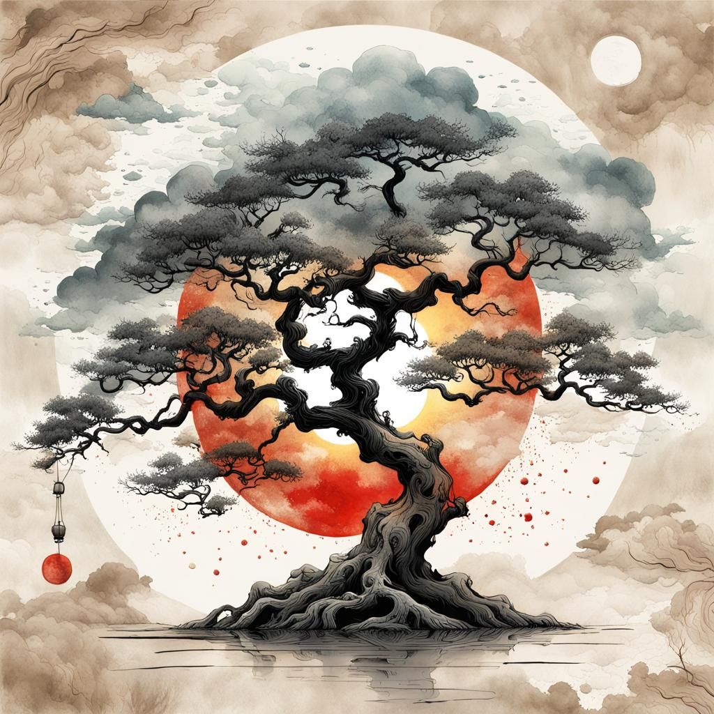 Old Tree in Chinese Ink Painting Style