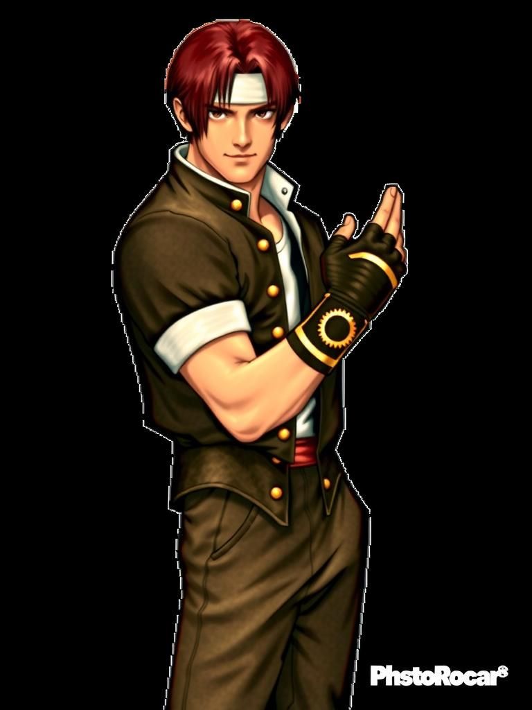 Kyo Kusanagi Unleashes Fiery Punch in Comic Book Style