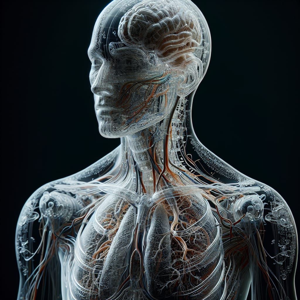 Transparent Human Body Sculpture: 3D Rendered Anatomy