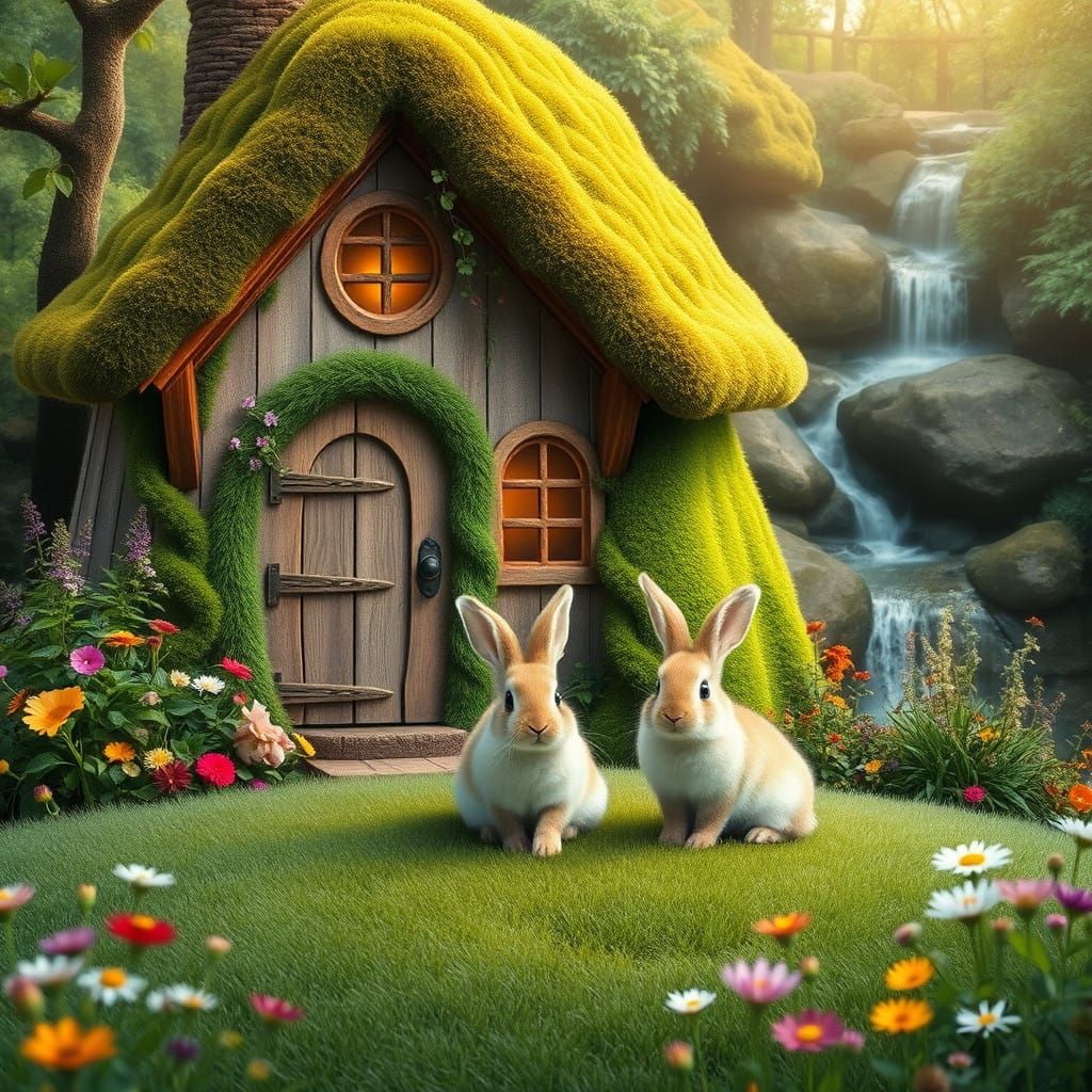 Whimsical Storybook Cottage in Emerald Forest with Flower Ga...