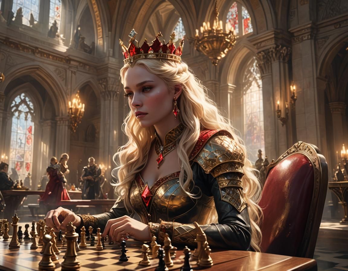 Blonde Queen Playing Chess: Fantasy Concept Art