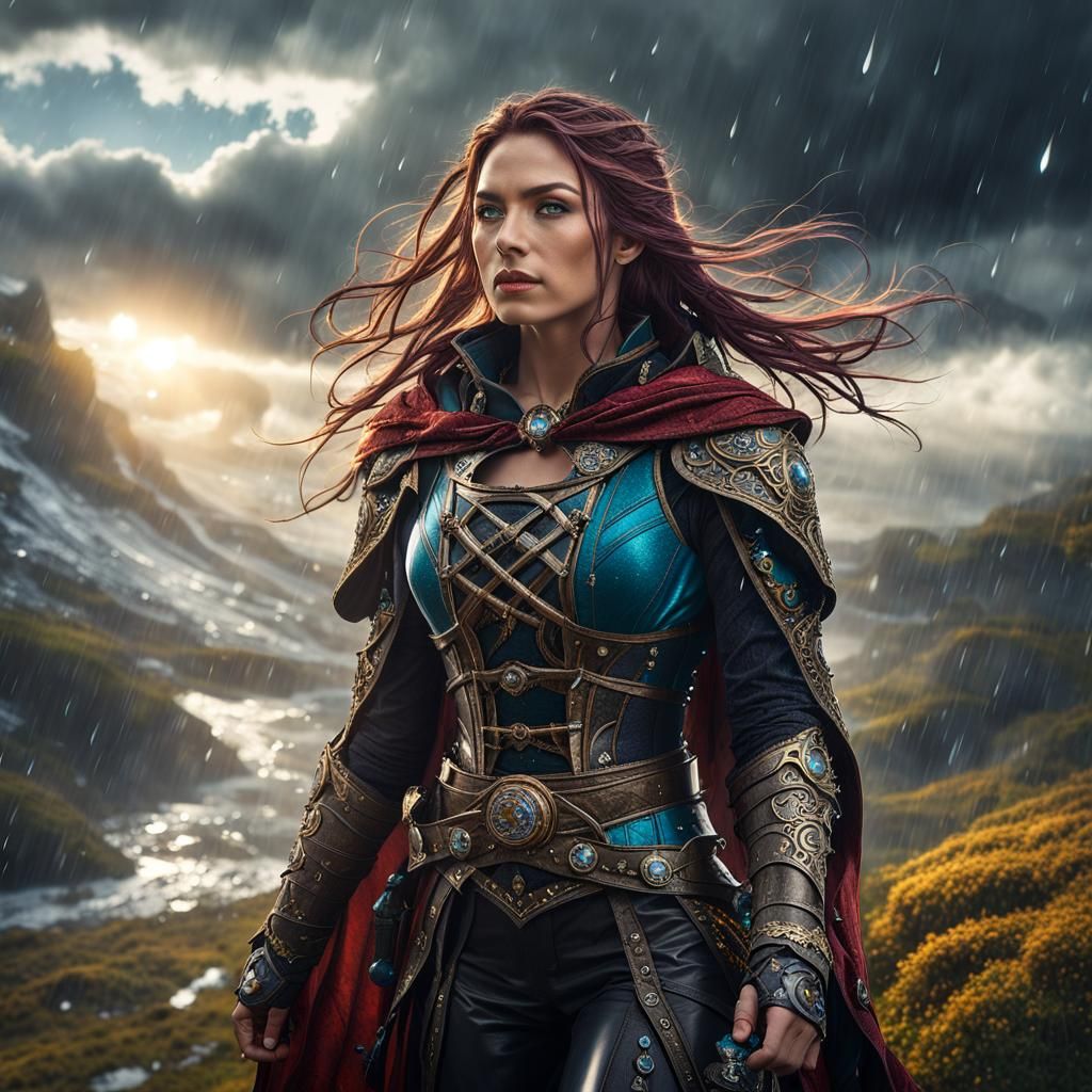 Epic Sorceress in a Cinematic Landscape