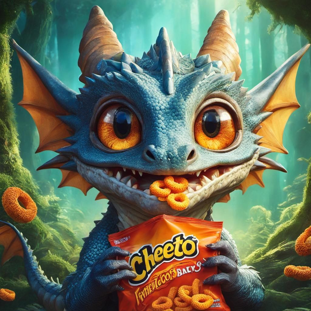 Anime Dragon Enjoys Cheetos in Forest