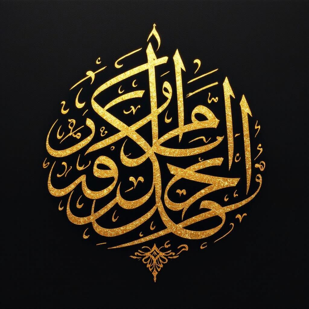 Elegant Arabic Calligraphy with Golden Ink on Black Paper