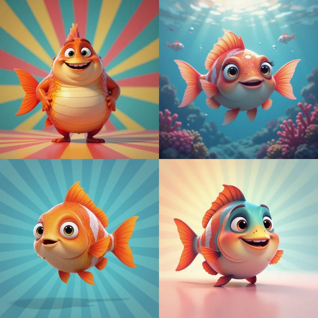 Obese Fish in Pixar Animation Style