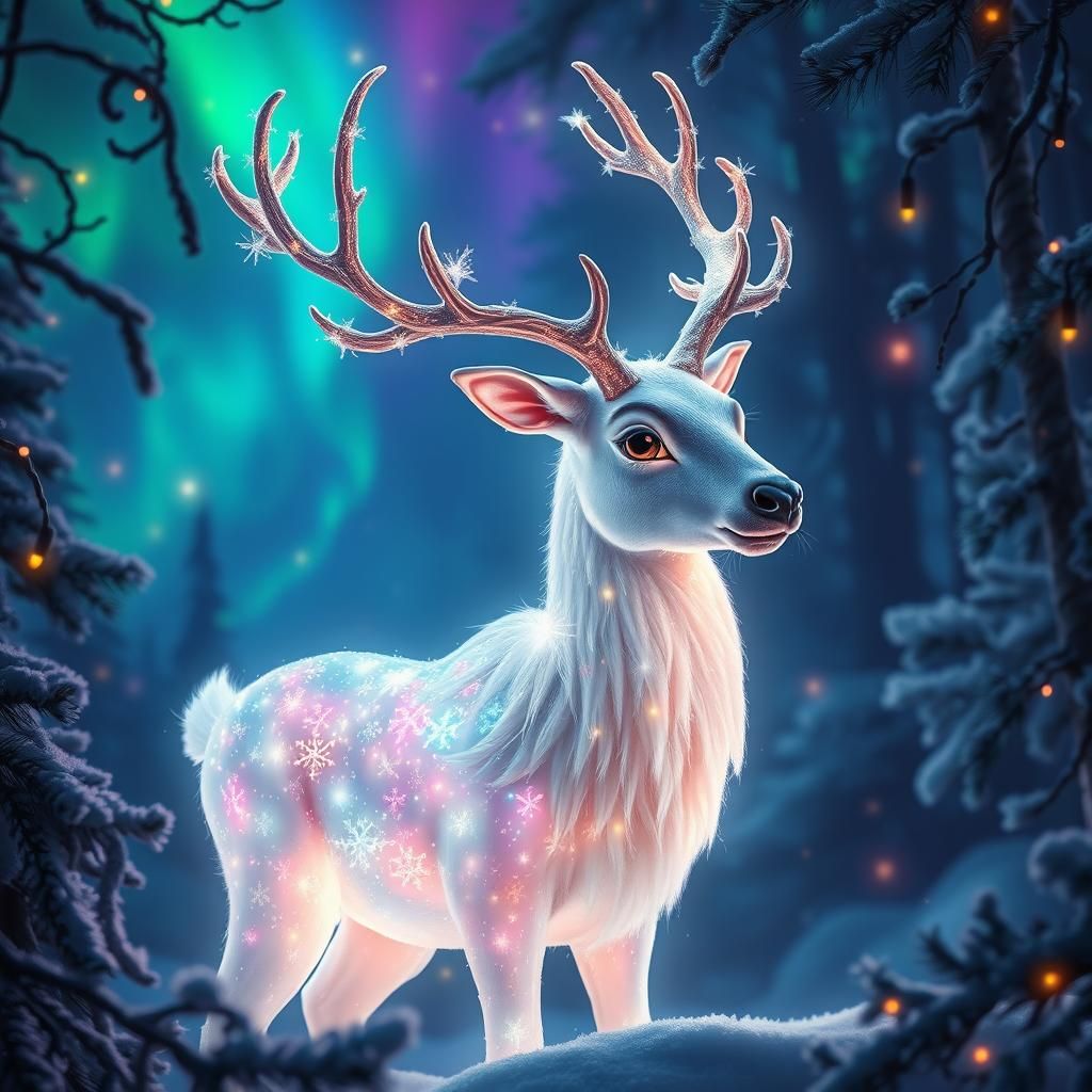 Ethereal Reindeer Aglow in Enchanted Forest