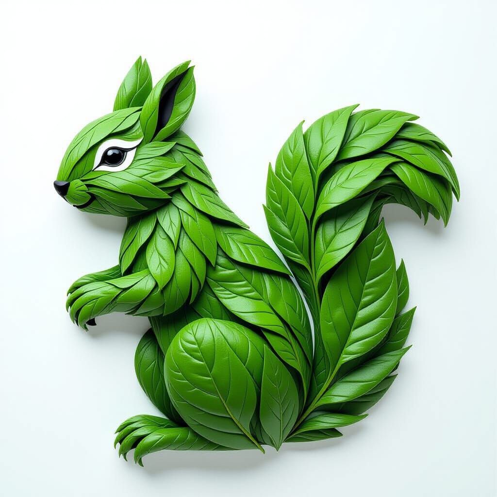 Squirrel Shape Made of Green Leaves
