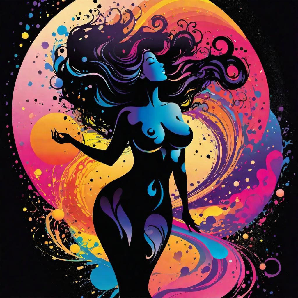 Ink Splatter Art: Curvy Woman in Cosmic Colors
