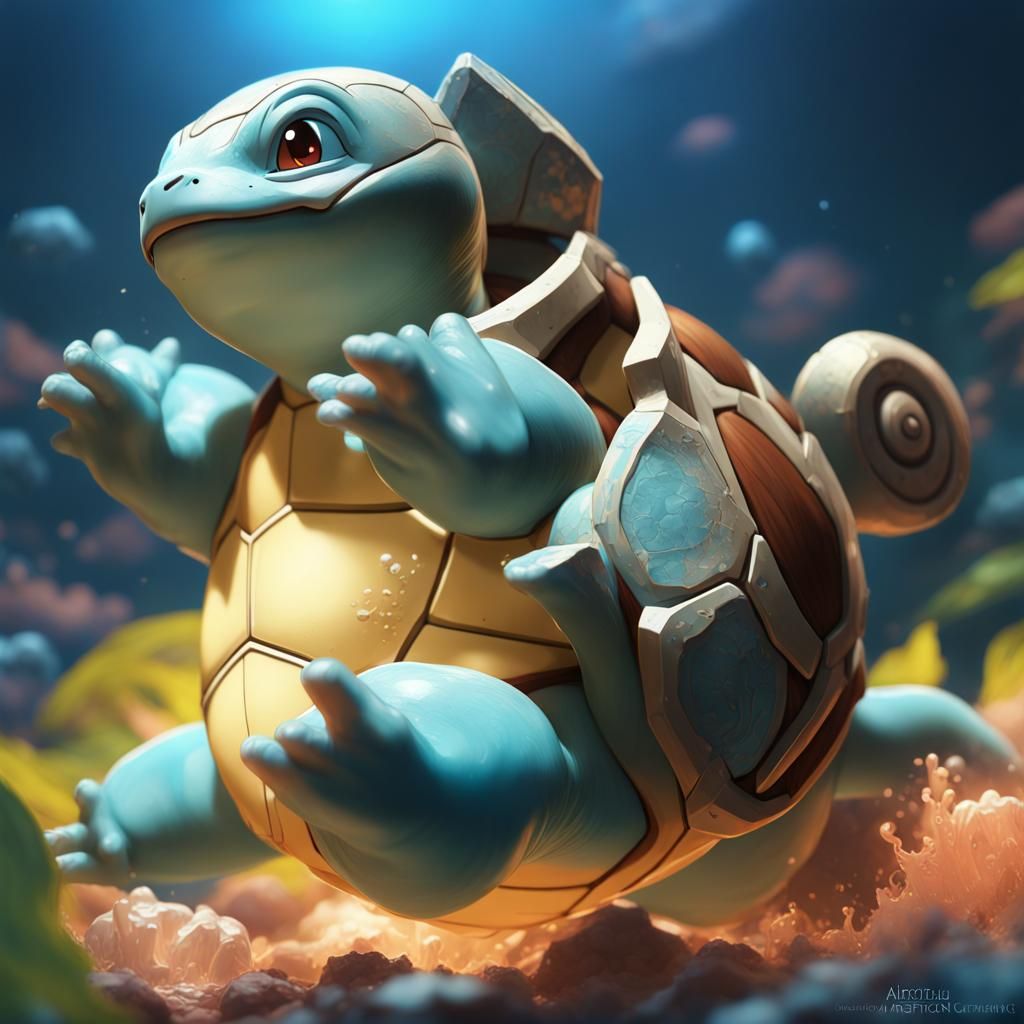 Squirtle with Net Attack in Cyberpunk Style