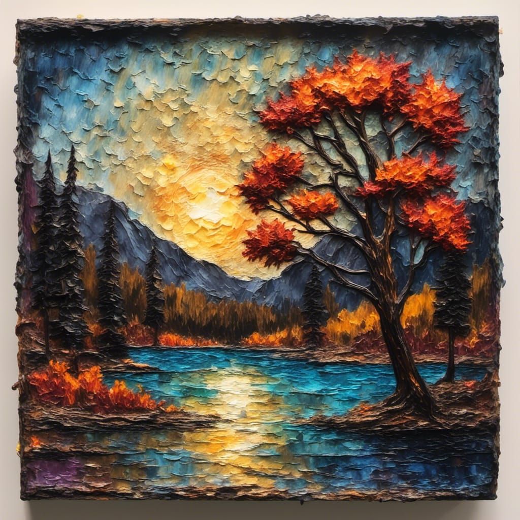 Encaustic Landscape Painting with Vibrant Luminism