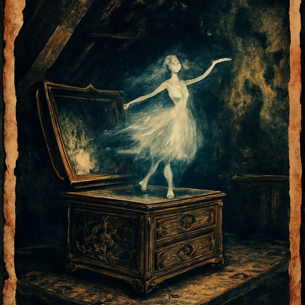 Haunted Music Box Illustration in Golden Age Style