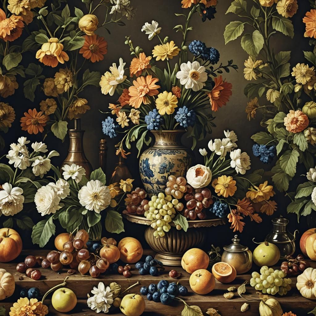 Classical Dutch Still Life in Old Style