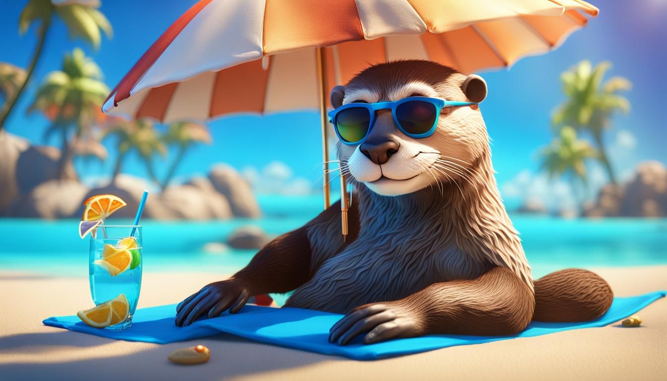 Otter Lounging in Azure Sea: Pixar-Style 3D Render