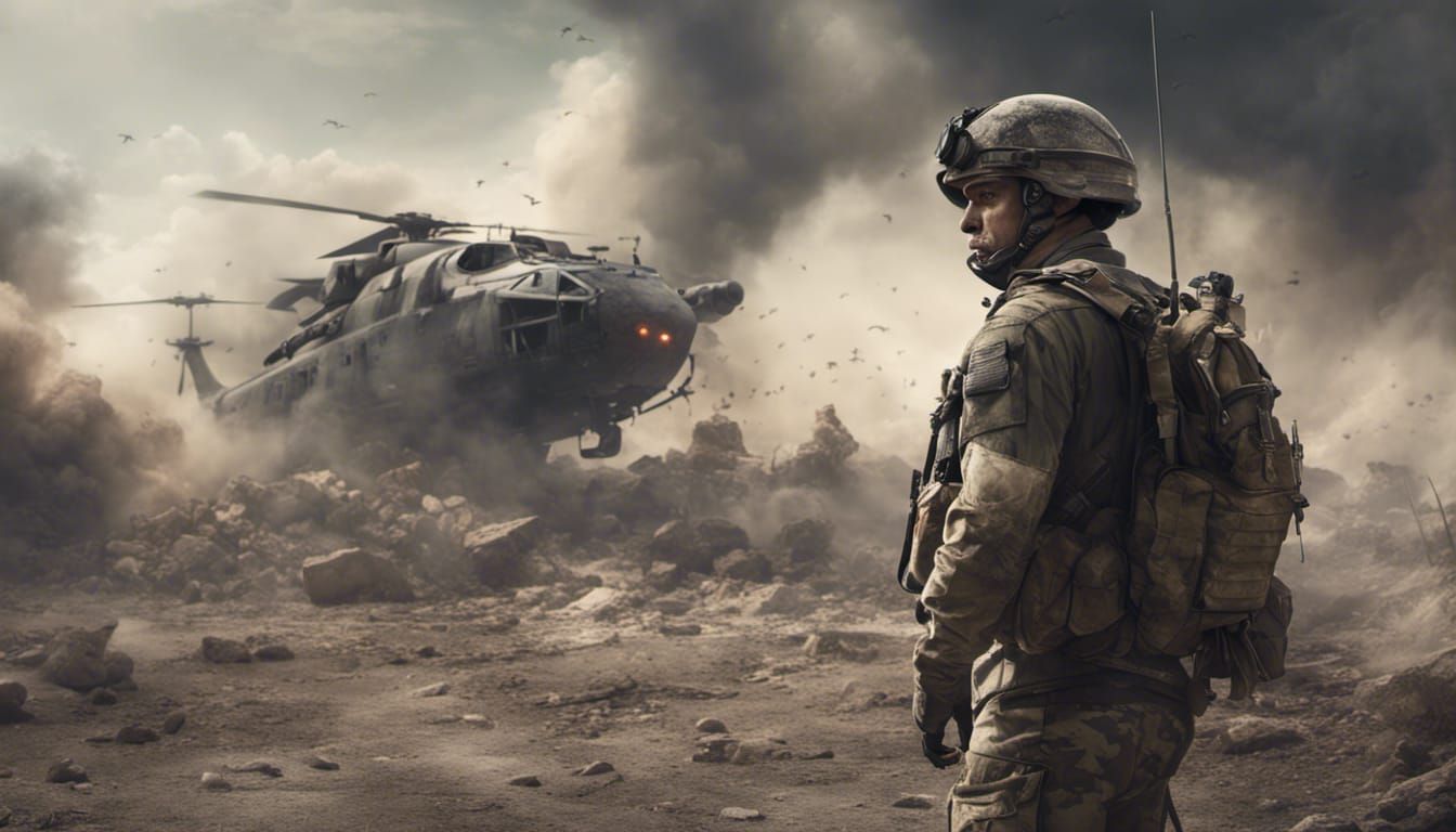 Stranded Soldier in War Zone: Digital Matte Painting