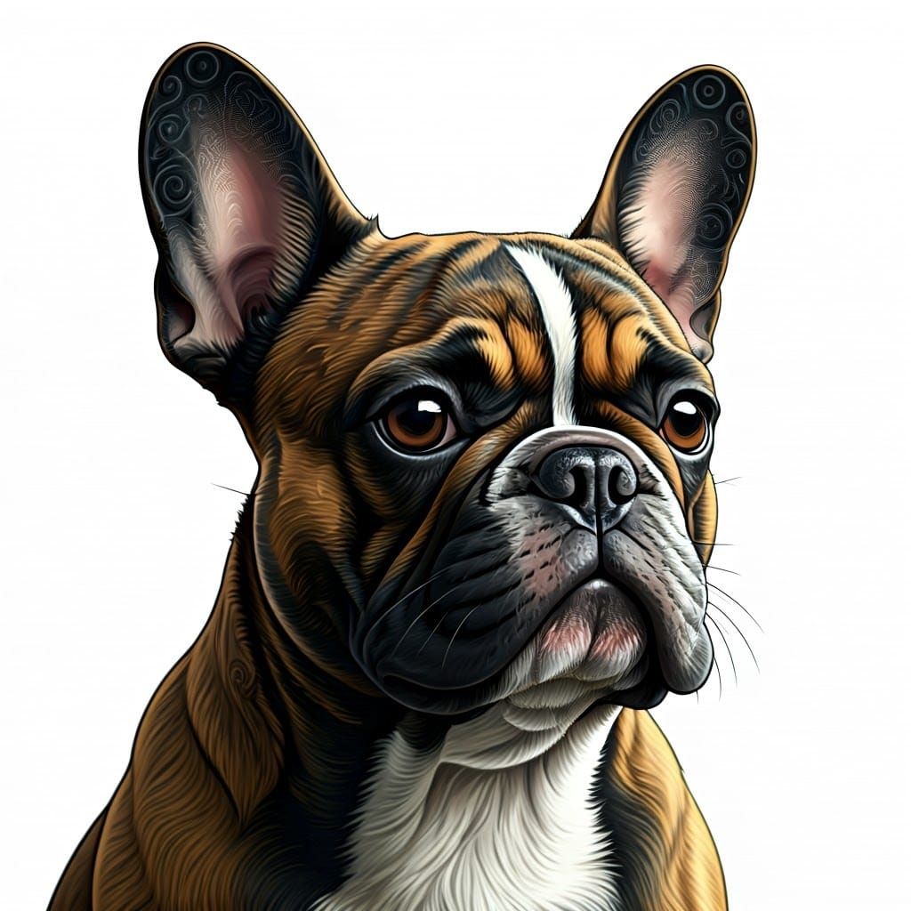 French Bulldog Headshot with Fractal Zentangle Art