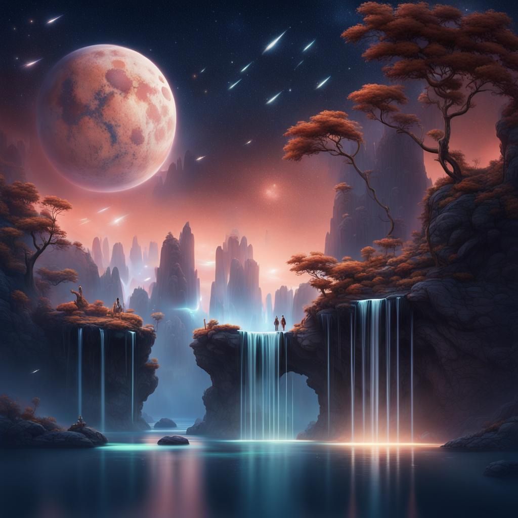 Minimalist Dreamscape: Floating Islands Under Starry Sky