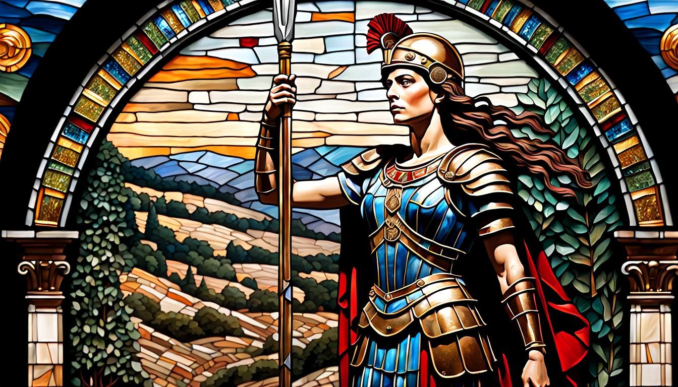 Stained Glass Mosaic of Roman Goddess Minerva