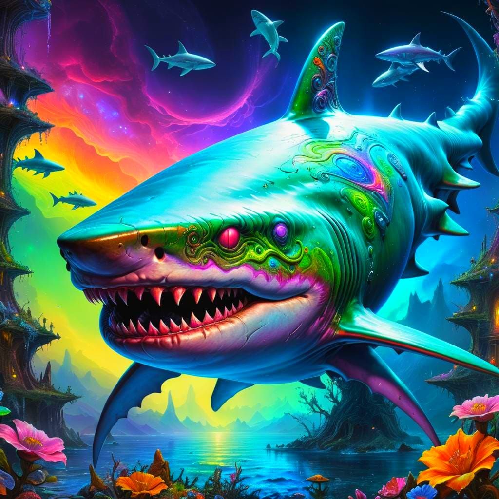 Psychedelic Alien Shark in a Visionary Style