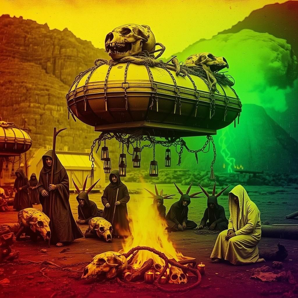 Eerie Occult Ritual in Abandoned Church, Vintage Photography