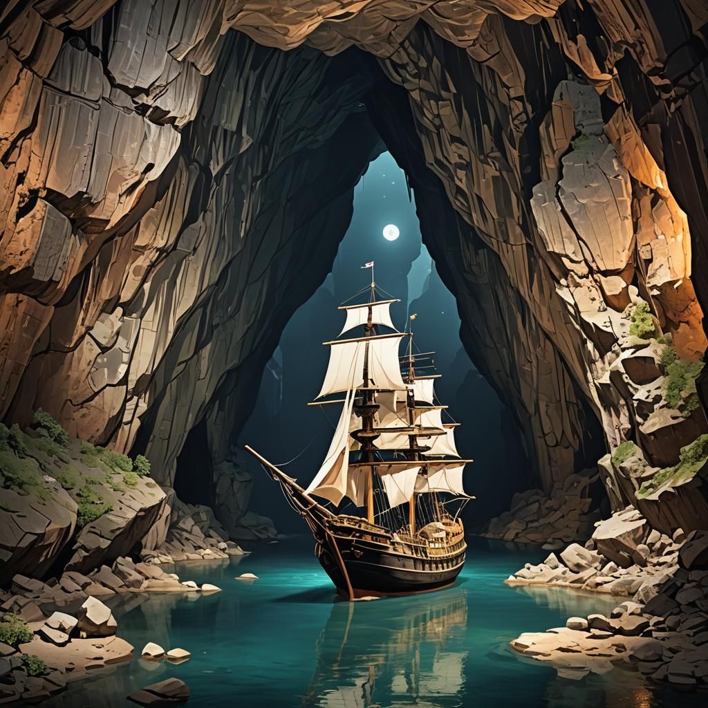 Ship Sails into a Mysterious Cave