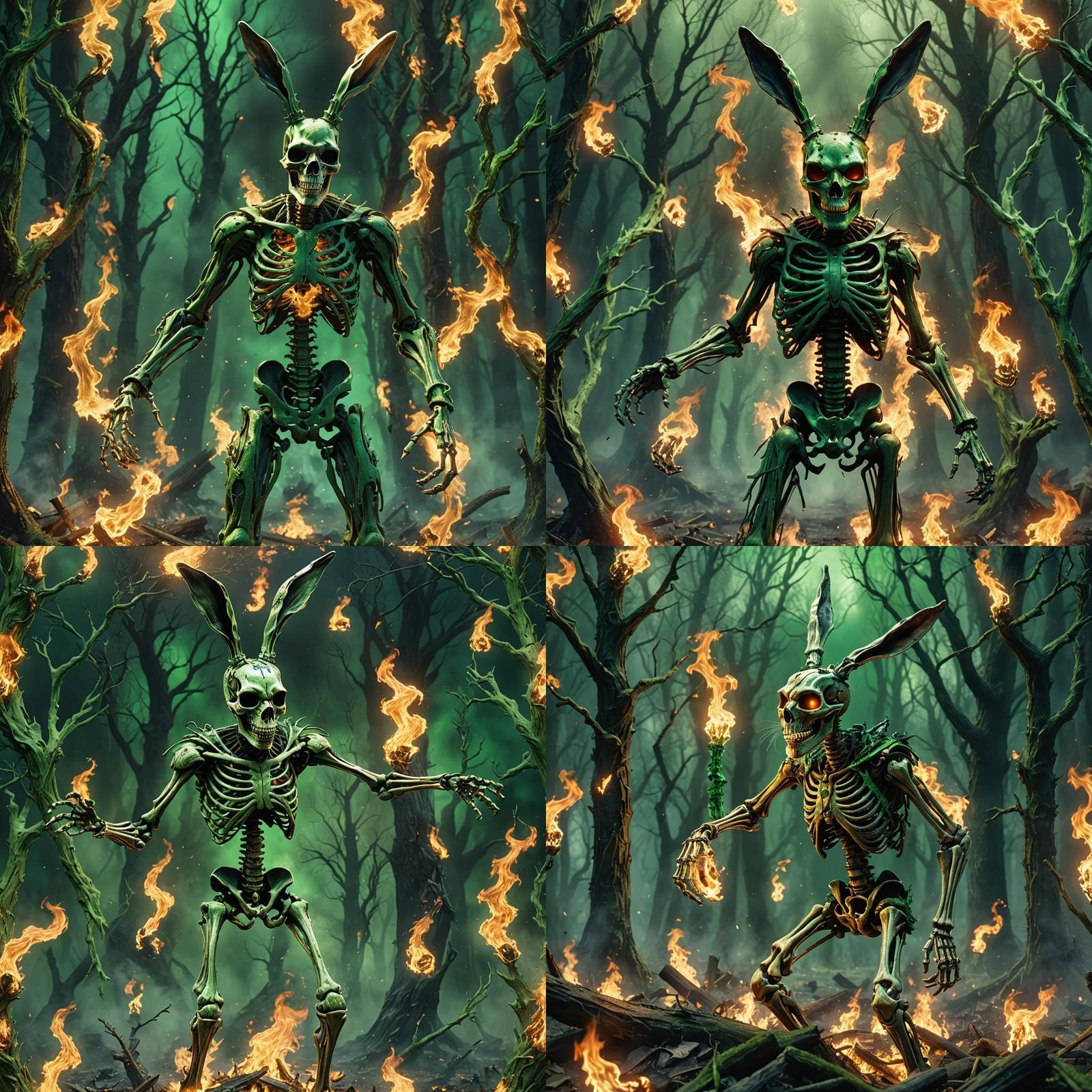 Fiery Donnie Darko Bunny Skeleton Fantasy Art