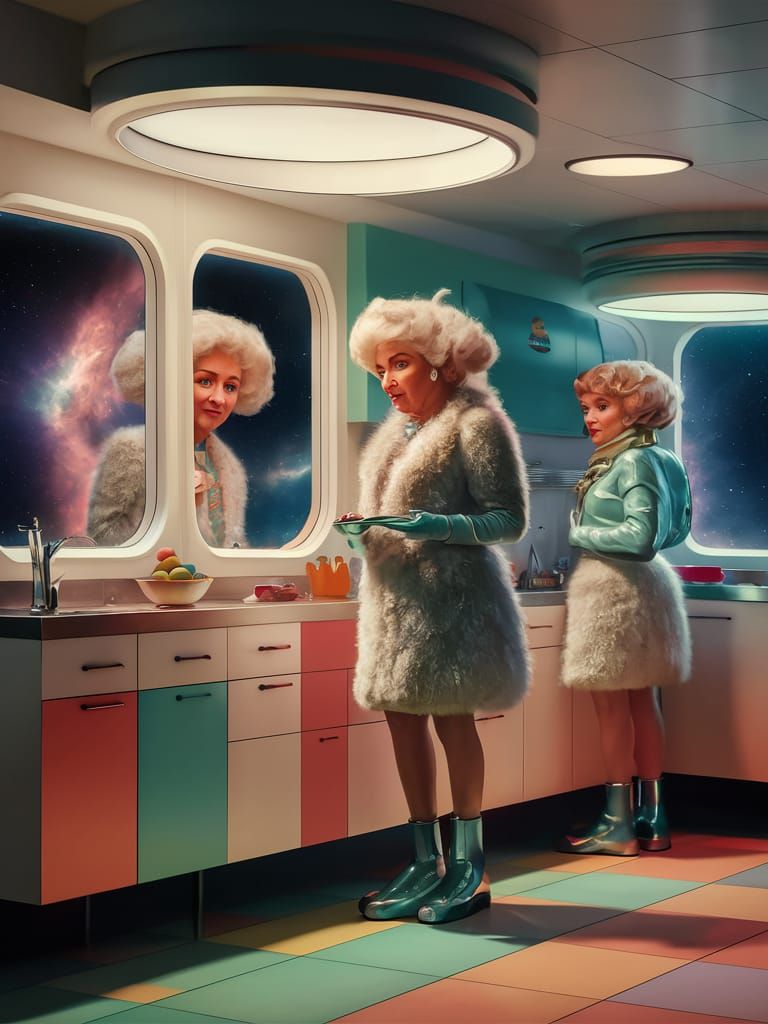 Retrofuturistic Space Kitchen with Featherish Crones