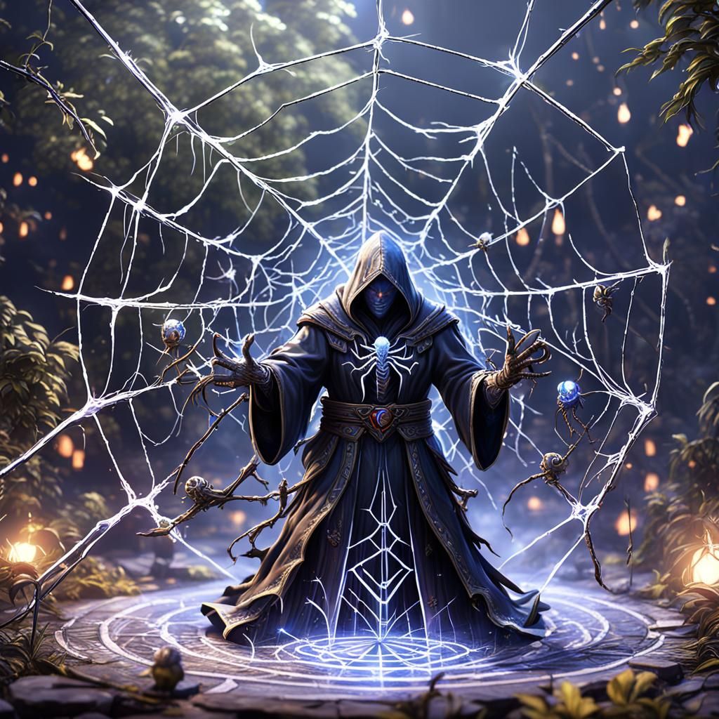Fantasy Sorcerer Summons Spider Webs: 3D Render