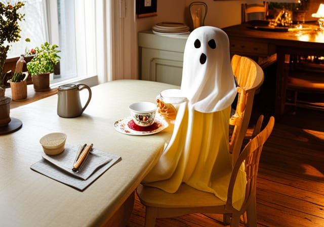 Ghostly Tea Time in a Cozy Kitchen