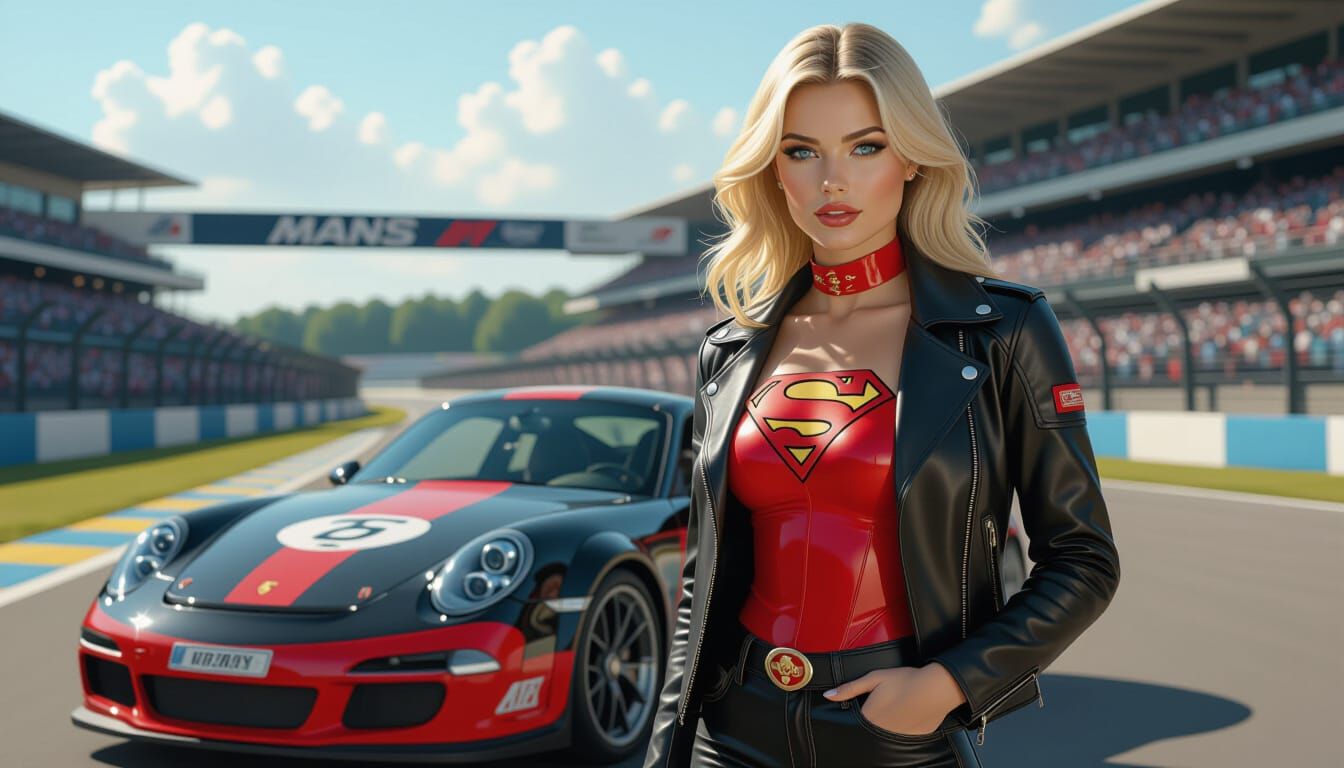 Kara Zor-El at Le Mans: A Vibrant Comic Book Portrait