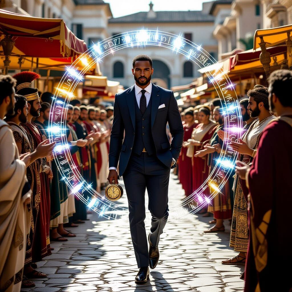 Time Traveler Arrives in Ancient Rome, Art Nouveau Style