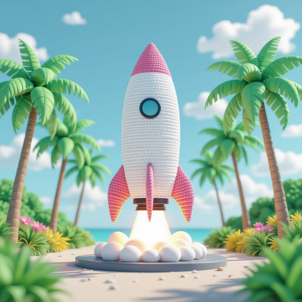 Crocheted Rocket Launch in Pastel Anime Style