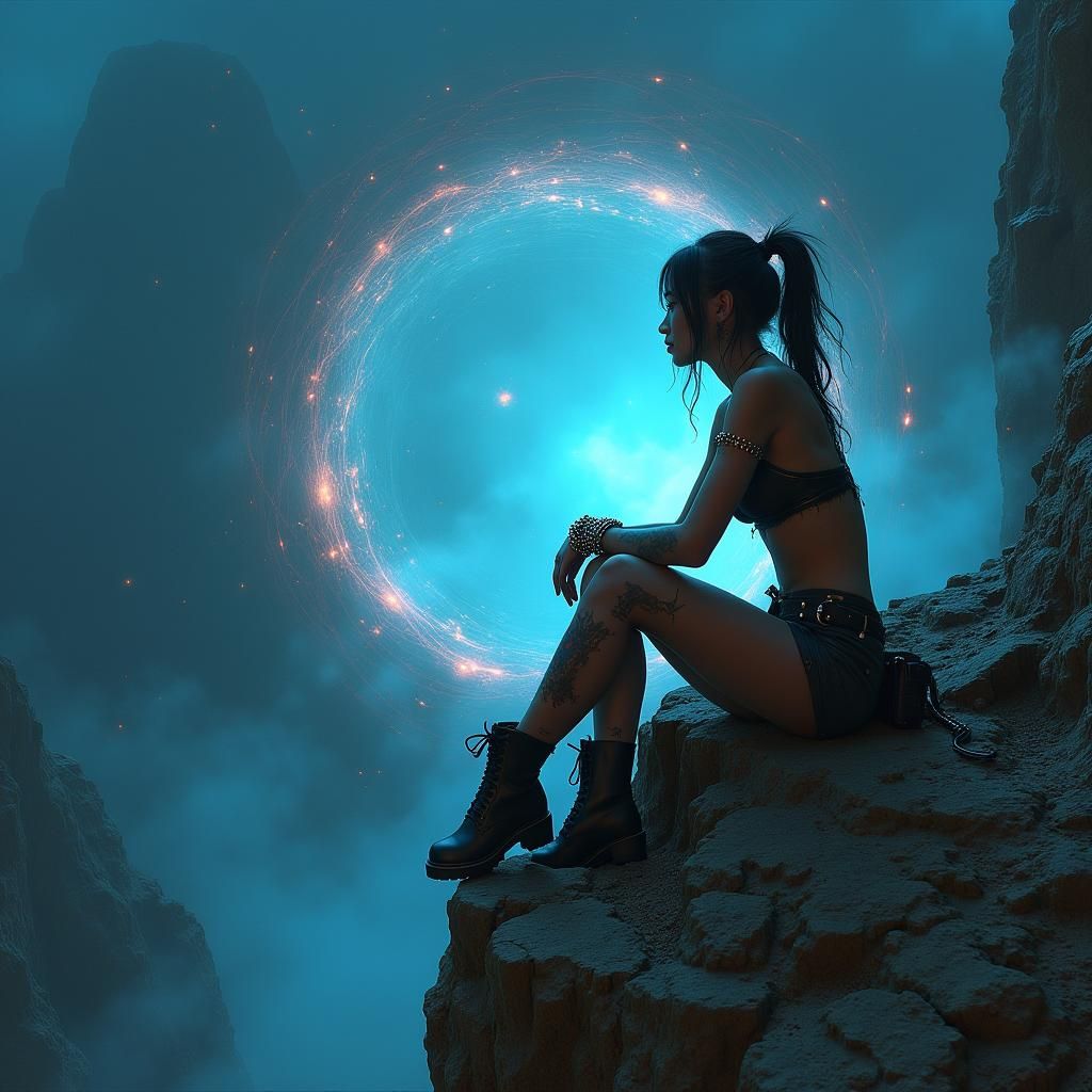 Girl Gazing at End of Time in Sci-Fi Style