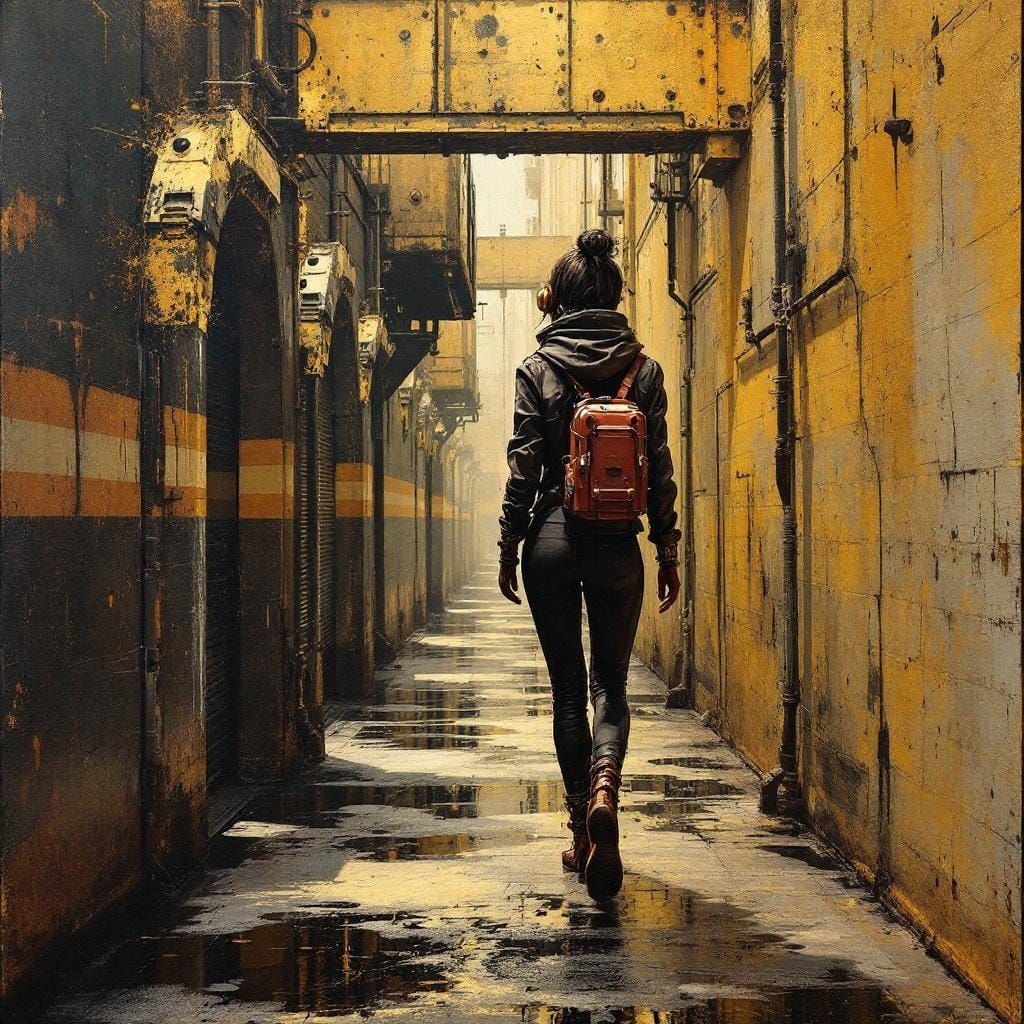 Industrial Figure with Weathered Paint Effects