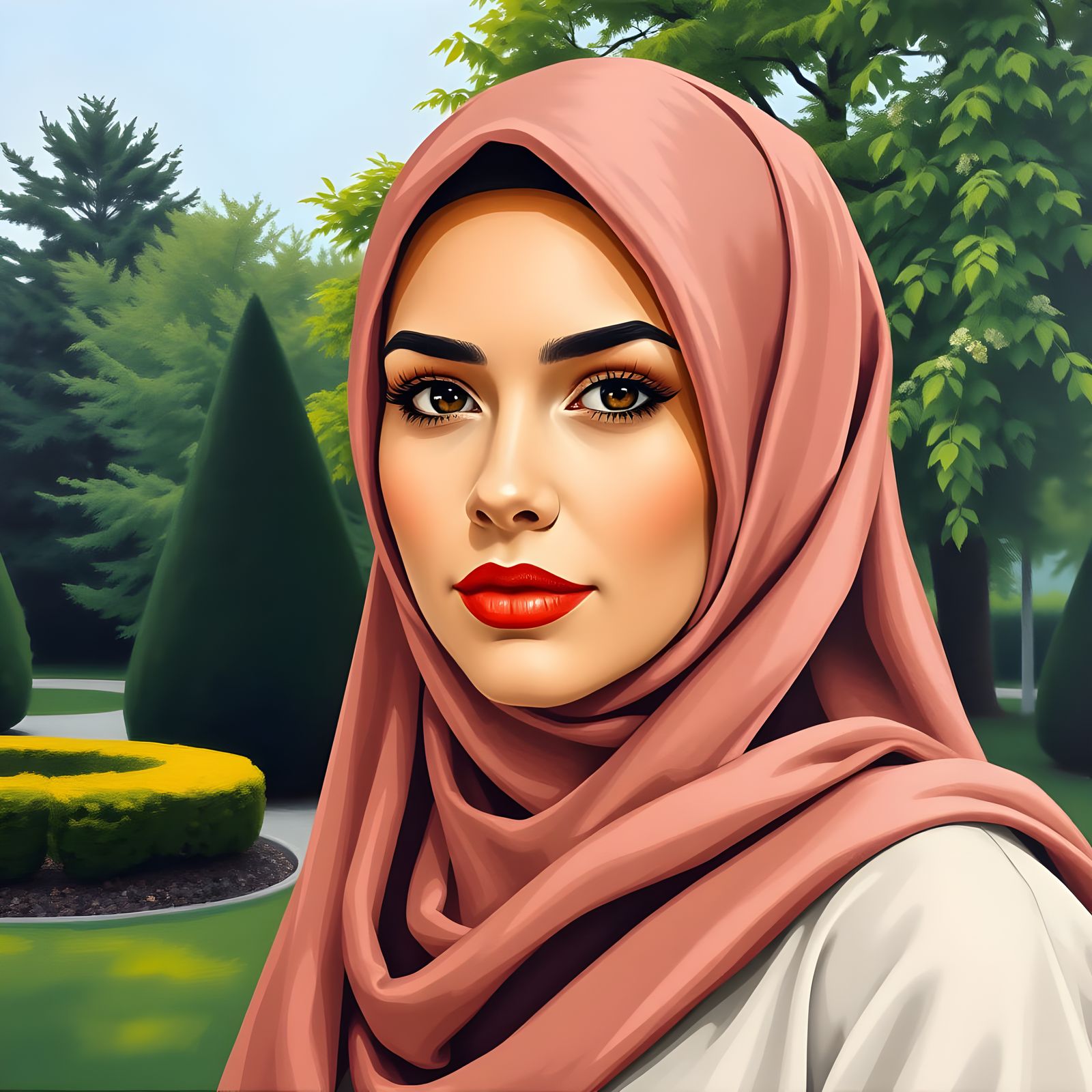 Beautiful Hijabi Woman Portrait as Oil Painting