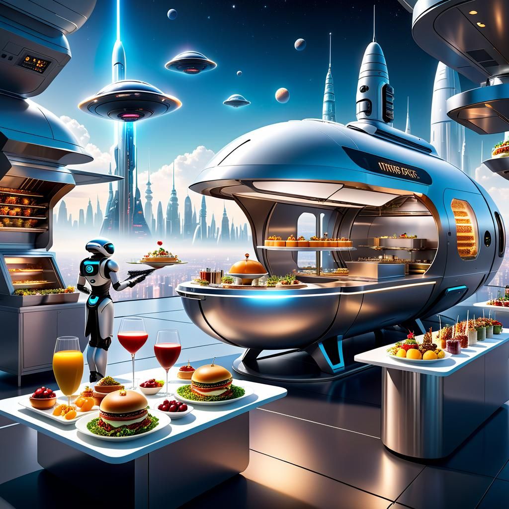 Futuristic Food Truck in High-Tech City